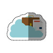 © Grgroup - sticker cloud in cumulus shape with briefcase and document with fold vector illustration
