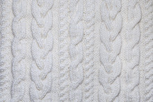 White Woolen Knitting Texture With Aran Pattern, Background