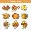 Turkish food cuisine vector icons for restaurant menu