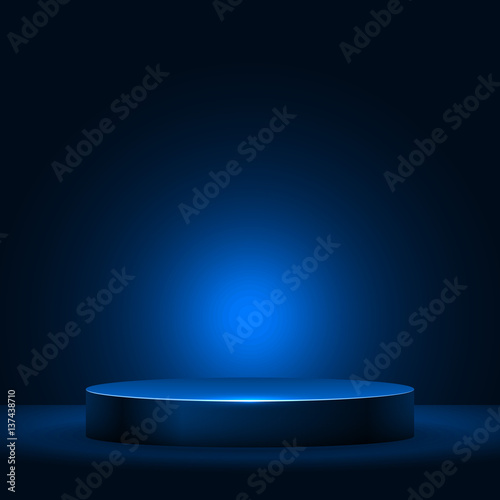 Fotomural Illuminated empty pedestal in the dark vector template.