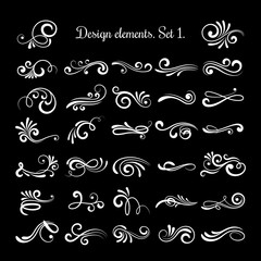 Wall Mural - Vector line vintage scroll items for ornate design. Flourish retro lined divider