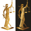 lady justice Gold/ Justice Goddess Themis, lady justice Femida. Stylized contour vector. Blind woman holding scales and sword.  