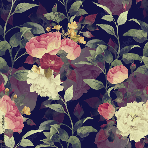 Fototapeta do kuchni Seamless floral pattern with roses, watercolor. Vector.
