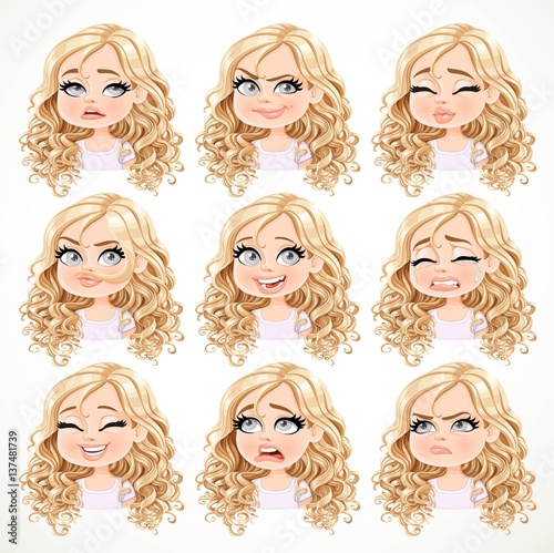 Beautiful Cartoon Blonde Girl With Magnificent Curly Hair