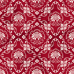 Wall Mural - Seamless Vintage Red Chinese Background Botanic Cross Spiral Flower Vine