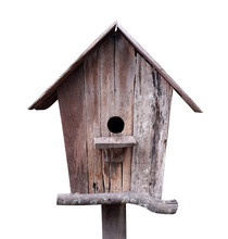 Wooden Birdhouse Isolated On White Background, Clipping Path Included