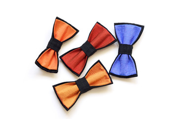 Colored bow-ties handmade silk isolated on white background.