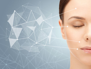 beautiful woman half face with low poly projection