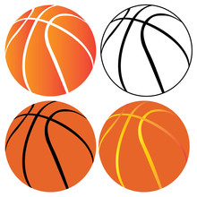 Set Of Basketball Balls On A White Background, Vector Illustration