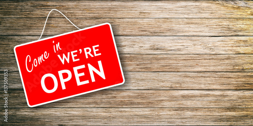 Fotografija We are open sign on wooden background