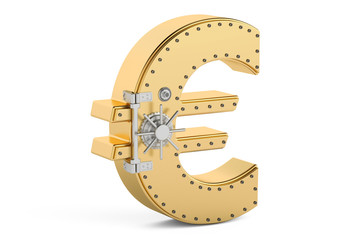 Poster - safe box in shape of symbol euro, 3d rendering