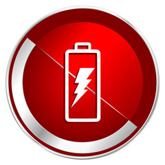 Aufkleber - Battery red web icon. Metal shine silver chrome border round button isolated on white background. Circle modern design abstract sign for smartphone applications.