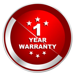 Aufkleber - Warranty guarantee 1 year red web icon. Metal shine silver chrome border round button isolated on white background. Circle modern design abstract sign for smartphone applications.