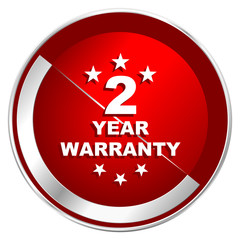 Aufkleber - Warranty guarantee 2 year red web icon. Metal shine silver chrome border round button isolated on white background. Circle modern design abstract sign for smartphone applications.