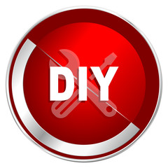 Aufkleber - Diy red web icon. Metal shine silver chrome border round button isolated on white background. Circle modern design abstract sign for smartphone applications.