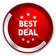 Fototapete - Best deal red web icon. Metal shine silver chrome border round button isolated on white background. Circle modern design abstract sign for smartphone applications.