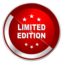 Poster - Limited edition red web icon. Metal shine silver chrome border round button isolated on white background. Circle modern design abstract sign for smartphone applications.