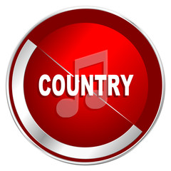 Poster - Music country red web icon. Metal shine silver chrome border round button isolated on white background. Circle modern design abstract sign for smartphone applications.