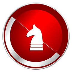 Fototapete - Chess horse red web icon. Metal shine silver chrome border round button isolated on white background. Circle modern design abstract sign for smartphone applications.
