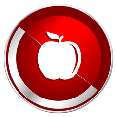 Aufkleber - Apple red web icon. Metal shine silver chrome border round button isolated on white background. Circle modern design abstract sign for smartphone applications.