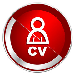 Fototapete - Cv red web icon. Metal shine silver chrome border round button isolated on white background. Circle modern design abstract sign for smartphone applications.