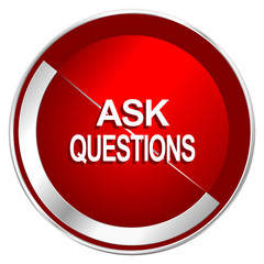 Fototapete - Ask questions red web icon. Metal shine silver chrome border round button isolated on white background. Circle modern design abstract sign for smartphone applications.