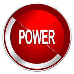 Fototapete - Power red web icon. Metal shine silver chrome border round button isolated on white background. Circle modern design abstract sign for smartphone applications.