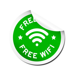 Wall Mural - Green free wifi with signal icon sticker with peel off on white background