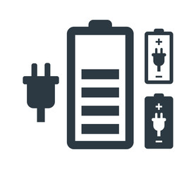 Battery with Power Plug Icon Set