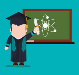 Sticker - graduate student with diploma and chalkboard science vector illustration eps 10