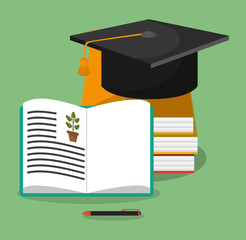 Sticker - biology books hat graduation vector illustration eps 10