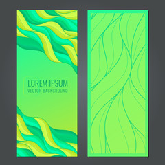 Wall Mural - set vertical banners with bright green and yellow volumetric waves. space for your message.