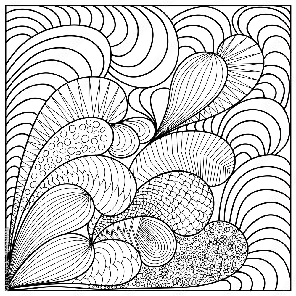 Abstract waves. Template for coloring book pages. Hand drawn pattern in ...