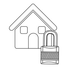 Wall Mural - monochrome contour house with padlock vector illustration