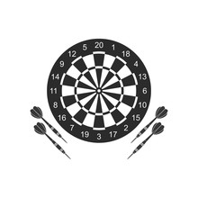 Classic Dart Board Target And Darts Arrow Icons Isolated On White Background. Vector Illustration