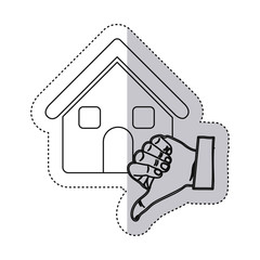 Poster - sticker monochrome contour with house and hand thumb down vector illustration