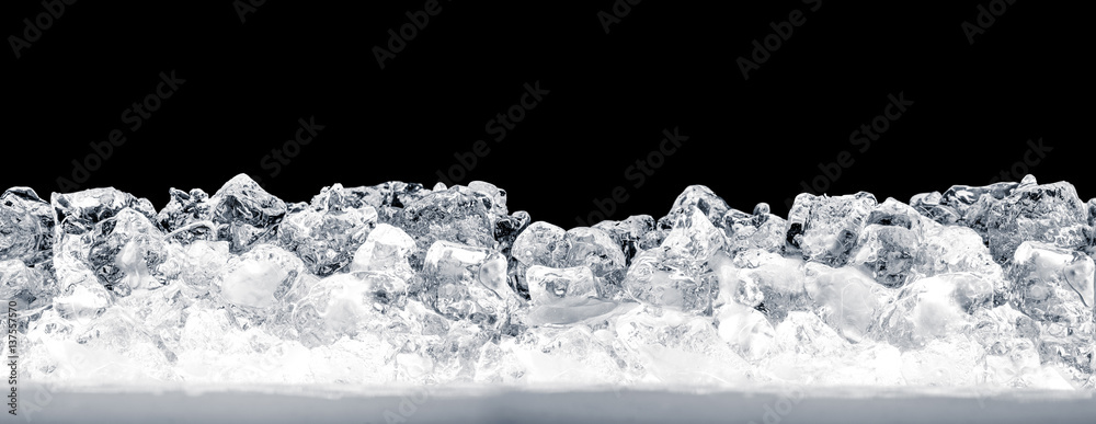 Pieces of crushed ice cubes on black background. Including clipping path. - obrazy, fototapety, plakaty 