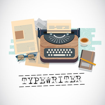 vintage stylish typewriter with stationary and paper. typographic design - vector