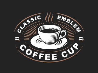 Wall Mural - Coffee cup logo - vector illustration, emblem design on black background