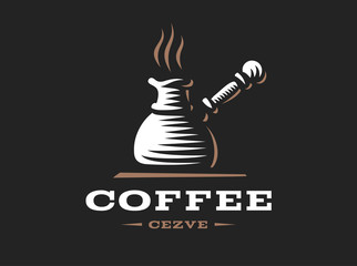 Wall Mural - Cezve logo - vector illustration. Cofee emblem design on black background