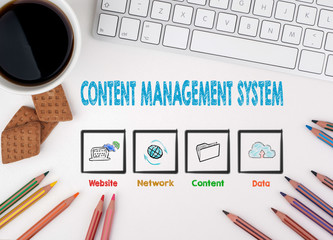 Canvas Print - Content Management System Concept. White office desk.