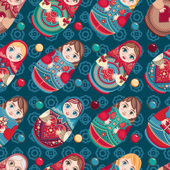 Wall Mural - Matryoshka. Babushka doll. Seamless pattern. Colorful image