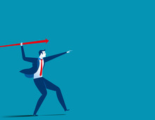 Businessman Throwing The Javelin. Concept Business Illustration. Vector Flat