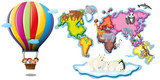 Fototapeta Mapy - Worldmap with animals and balloon riding