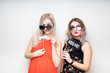 © Peter - happy ladies girls female with fancy dress photo booth props smile party white isolated background