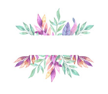 Hand Drawn Watercolor Illustration. Frame With Spring Leaves. Floral Design Elements.  Perfect For Invitations, Greeting Cards, Blogs, Posters And More