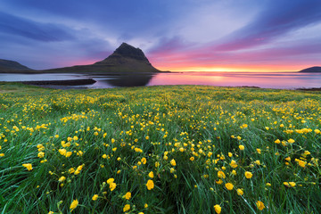 Beautiful landscape with mountain and ocean in Iceland