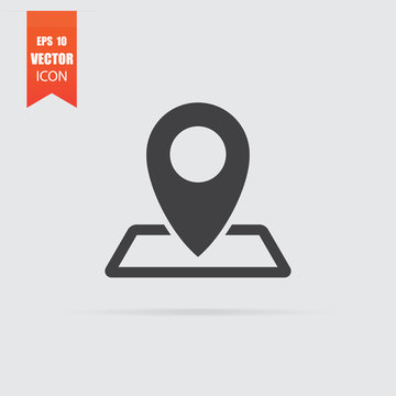 Map pointer icon in flat style isolated on grey background.