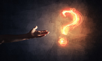 Aufkleber - Concept of help or support with fire burning question mark and c