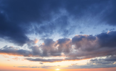 Wall Mural - Fantastic sunset in the mountains cumulus clouds. Carpathian, Uk